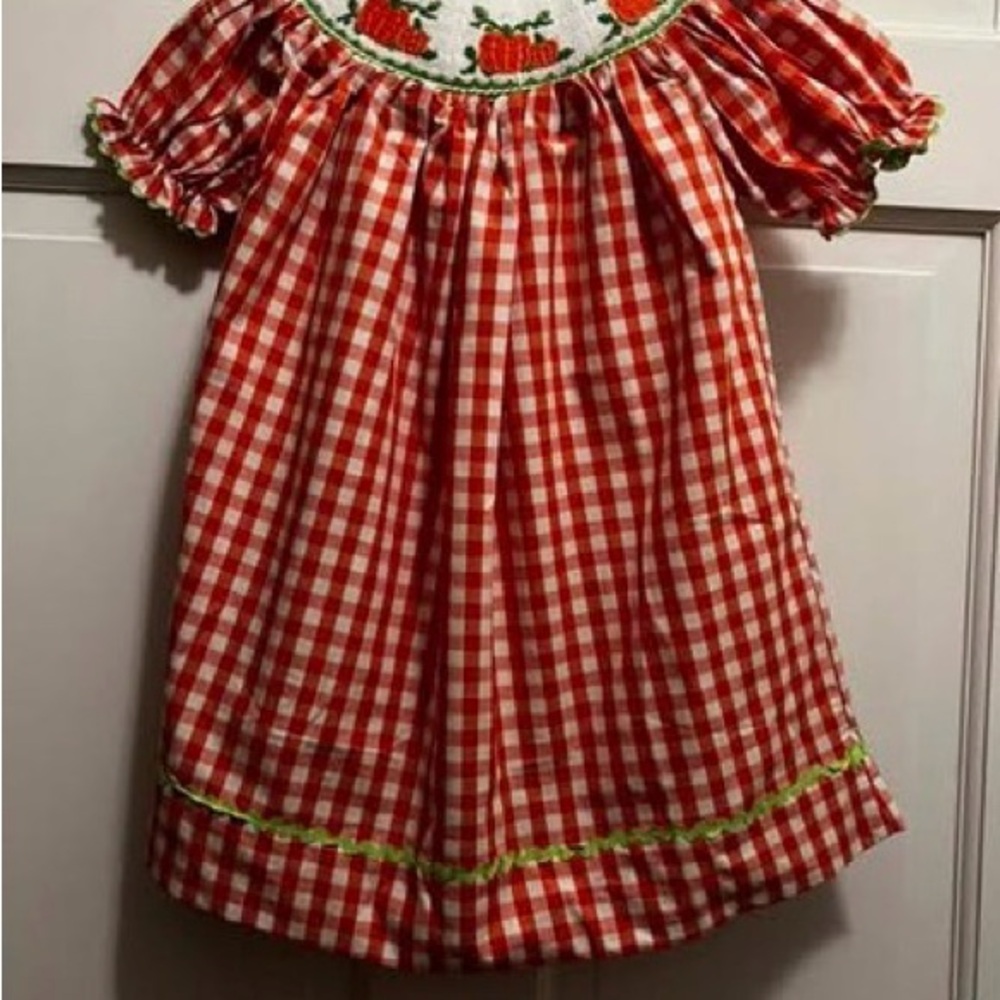 Orange Gingham Pumpkin Thanksgiving Kids Hand Smocked Dress
